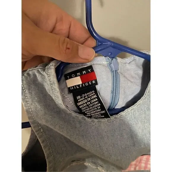 Tommy Hilfiger Vintage Denim Plaid Pocket Zip Sleeveless Dress 18/24 Months - Picture 3 of 4